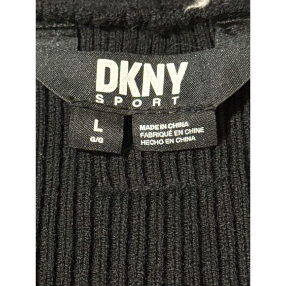 DKNY Black Ribbed Henley Long-Sleeve Bodysuit Button Front Size Medium - Picture 5 of 8